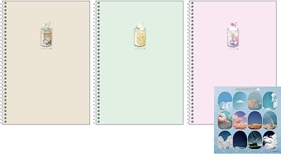 Cute Korean Aesthetic Spiral Planning Notebook (3‑Pack Boba Set)