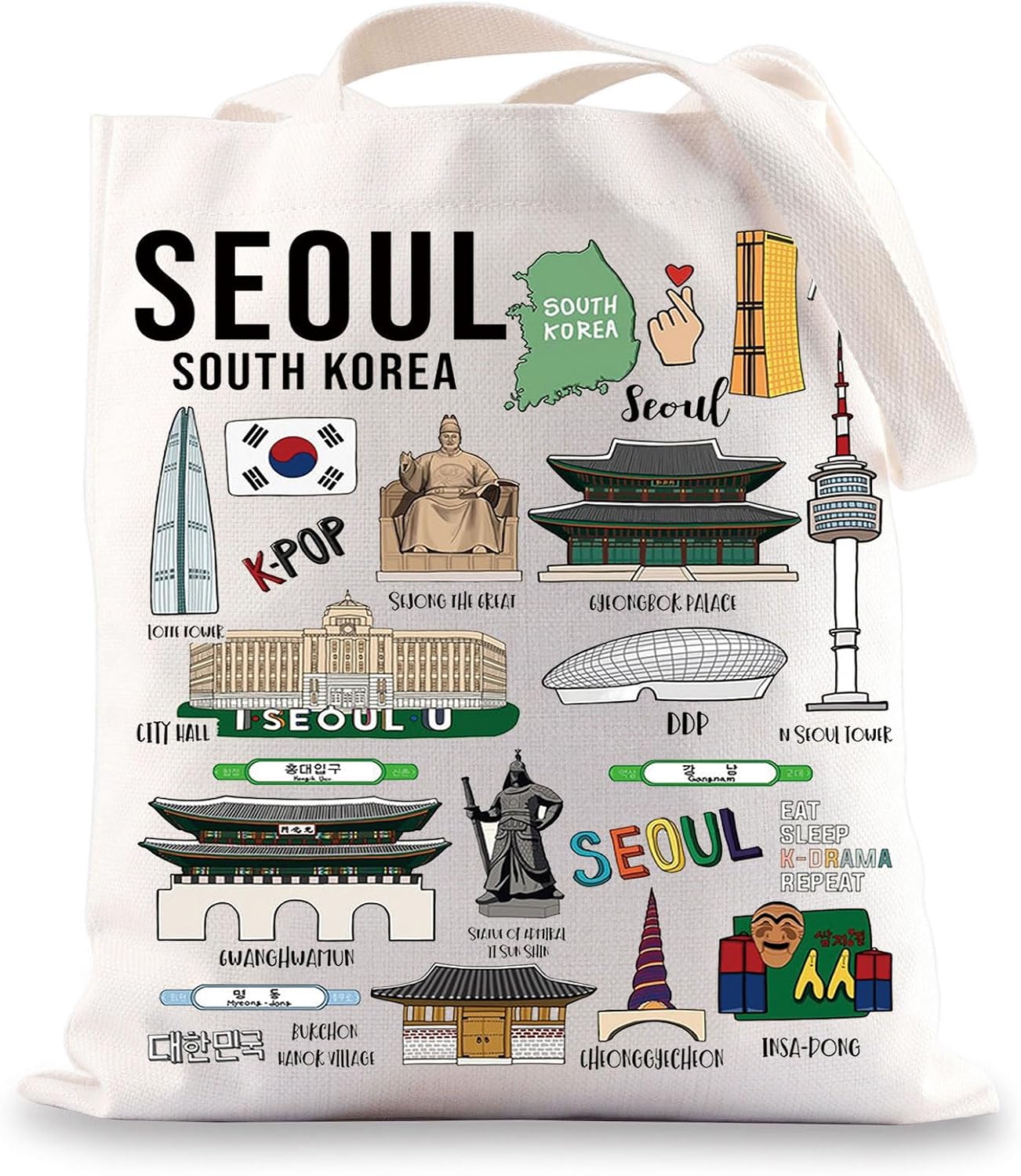 BWWKTOP South Korea Seoul Tote Bag Seoul Souvenirs &amp; Gifts Travel Shoulder Bag