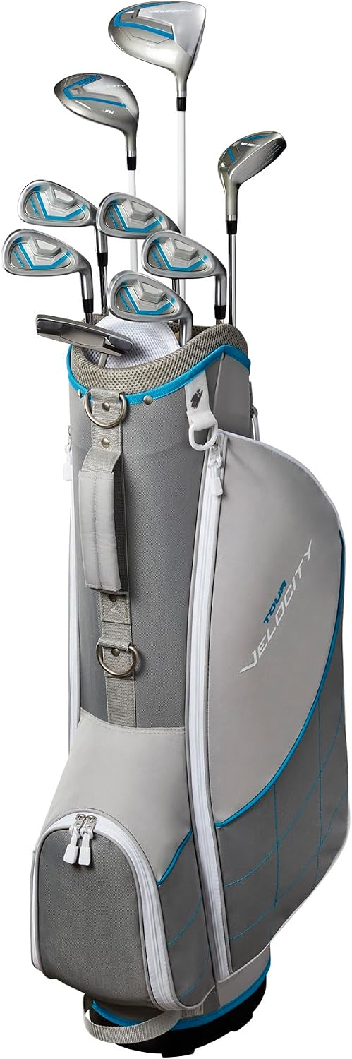 Wilson Tour Velocity Complete Golf Set with Stand Bag - Ladies Right Hand, Ladies Flex, Grey/Blue