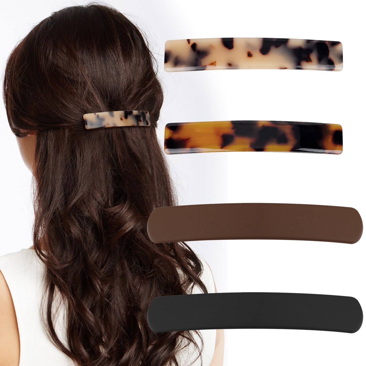 Hair Barrettes for Women Tortoise Shelland and Black Hair Barrettes Neutral Colors Hair Clips for Women Girls Thin Thick Hair Accessories（4 PCS)